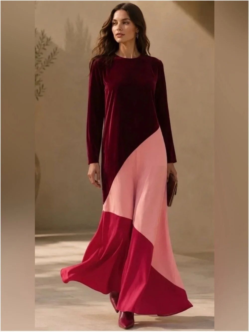 New Tuckernuck Mixed Media Colorblock Velvet Maxi Dress Size XL